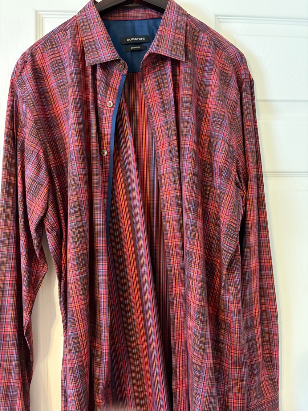 Bugatchi Men’s Red Plaid Button-Down Shirt with Pink and Blue Accents XXL